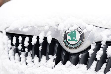 Moscow, Russia - January 11, 2019: Skoda car covered with snow on a winter streetのeditorial素材