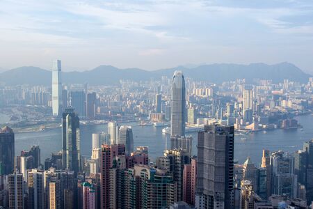 Hong Kong, Hong Kong - July 18, 2013: View of Hong Kong city from Victoria Peak on a summer eveningのeditorial素材