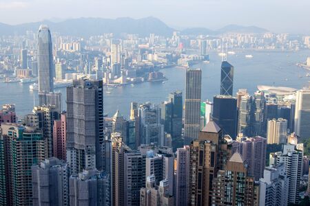 Hong Kong, Hong Kong - July 18, 2013: View of Hong Kong city from Victoria Peak on a summer eveningのeditorial素材