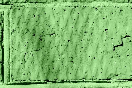 Brick wall texture close-up lit by the sun. Abstract background green color tonedの写真素材