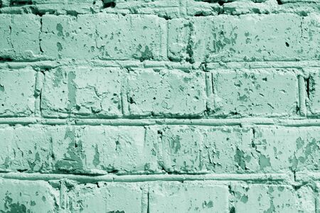 Painted brick wall close up. Abstract background green color tonedの写真素材