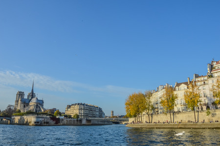 Notre Dame at the Siene river . Paris, Franceの写真素材
