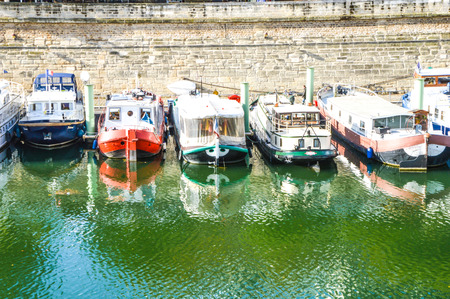 Docking boats at the river of Parisのeditorial素材