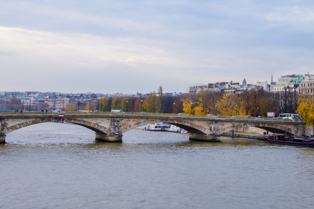 Skyline of sunset in Paris with river SIeneの写真素材