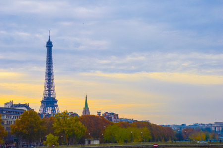 Skyline of sunset in Paris with Eiifel towerの写真素材