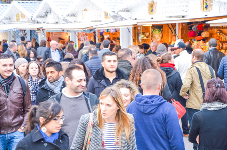Christmas market on the Boulevard champes elysee in Paris, with peopleのeditorial素材