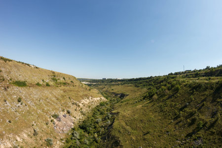 Moldavian landscape with a bird's eye view. Dried river valleyの写真素材