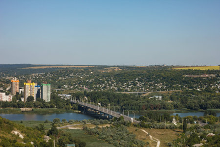 View of the town Rybnitsa, Moldova. Small town by the Dniester River. Townscapeの写真素材