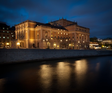 A uplighted house in Stockholm by nightのeditorial素材