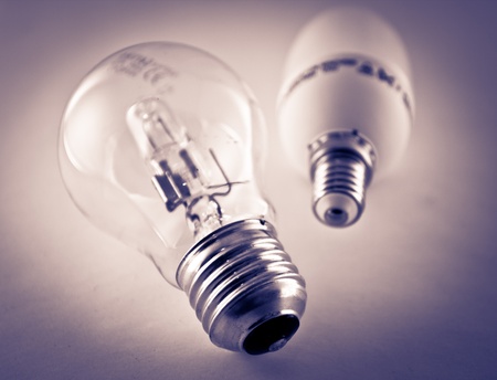Two low energy light bulbsの写真素材