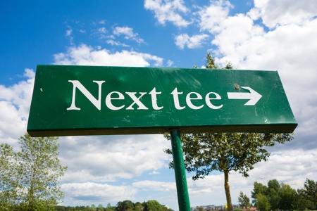 A next tee sign on a swedish gold course