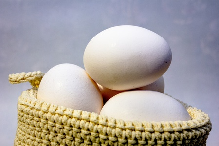 Some eggs lying in a basketの写真素材