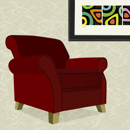 Whimsical comfy overstuffed armchair with abstract painting. Chair can be used without background.のイラスト素材