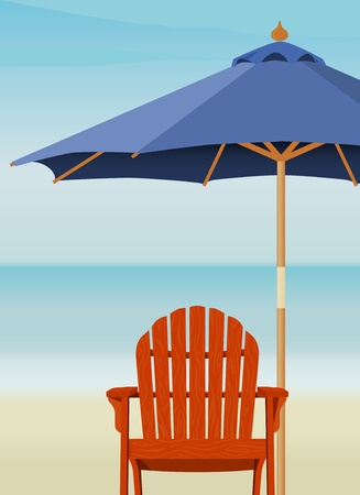 Adirondack Chair and Market Umbrella at beach, Chair and Umbrella are complete.のイラスト素材