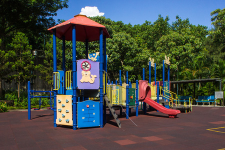 Children playground in woods, Hong Kong, Chinaの写真素材