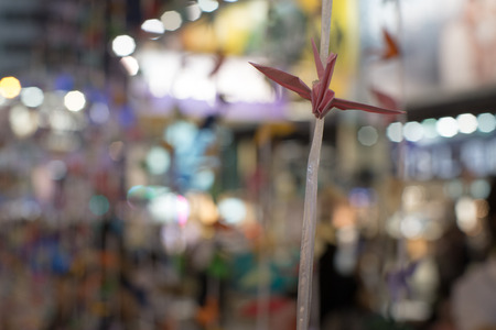 Japanese origami crane decoration, a street blocking demonstration in 2014, Causeway bay, Hong Kong, Chinaの写真素材