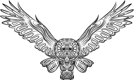 Vector illustration patterned flying owlのイラスト素材