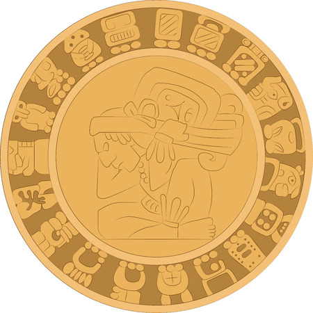 Vector ornamental stone mural in the style of ancient Mayaのイラスト素材