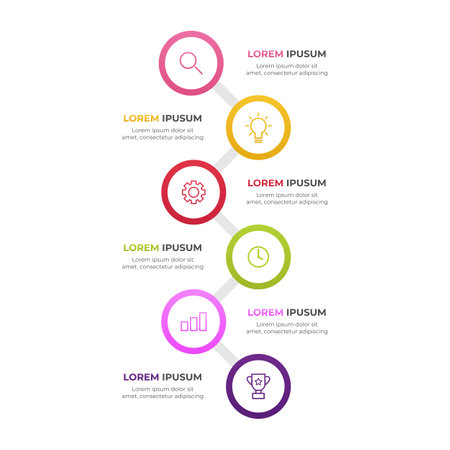 Business Infographics circle design template with icons and 6 options or steps. Timeline infographic design.のイラスト素材