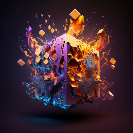 3d rendering of abstract sphere with fire and smoke isolated on black backgroundの素材