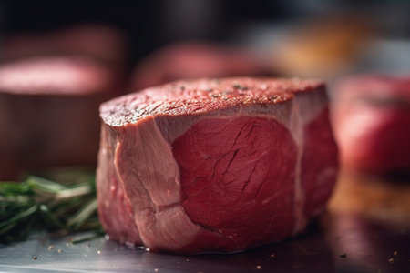 Raw fresh meat with rosemary and spices on a black background.の素材