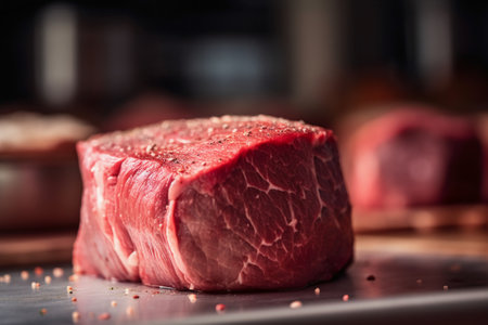 Raw beef steak on a cutting board. Selective focus. Toned.の素材