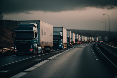 Trucks on the road with cars. Freight transportation.の素材