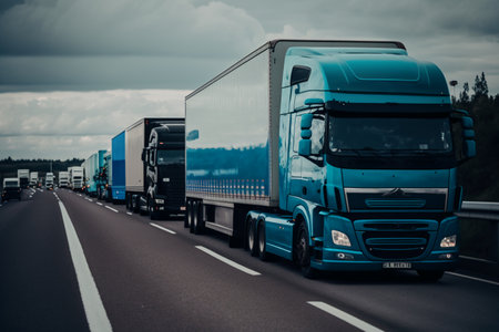 Trucks on the road. Concept of freight transportation and logistics.の素材