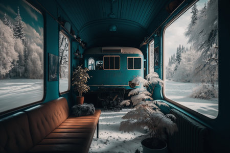 Old locomotive in a train station in the winter forest. Retro styleの素材