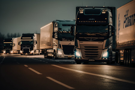 Trucks on the road at night. Transportation and logistics.の素材