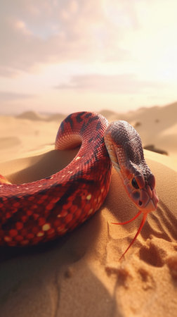 Corn snake on the sand in the desert. 3d rendering.の素材