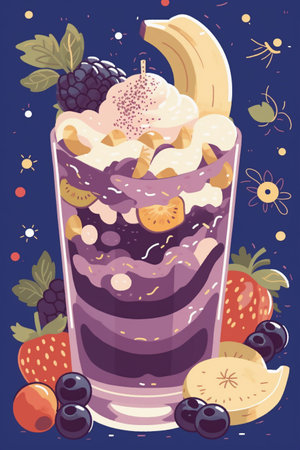Vector illustration of a milkshake in a glass with berries.の素材