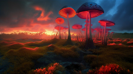 Fantasy Landscape with Mushrooms. 3D Rendering.の素材