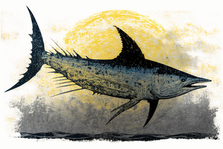 Tuna in the sea. Grunge style. Illustration.の素材