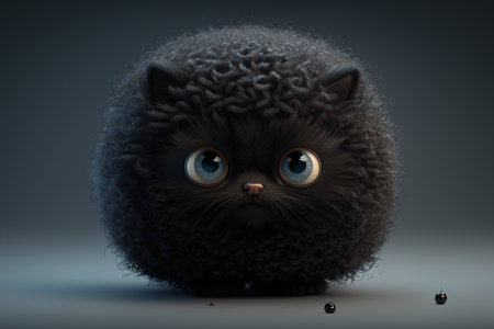 Funny black cat with big eyes on dark background. 3D renderingの素材