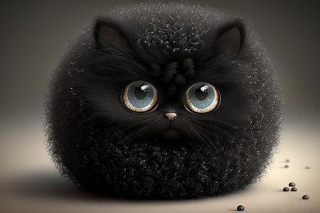 Funny black cat with big eyes on a dark background. 3d renderingの素材