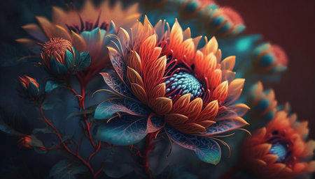 Colorful dahlia flower on dark background. Close-up.の素材
