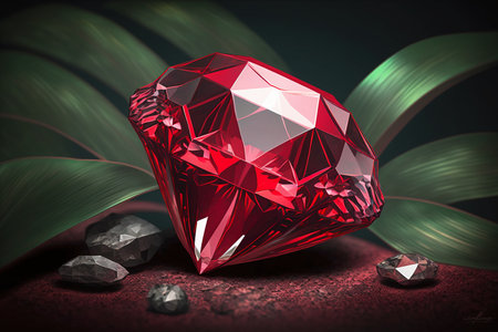 Red diamond on a dark background. 3d illustration. High quality photoの素材