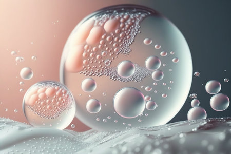 Water drops on the soap bubble. 3d rendering, 3d illustration.の素材