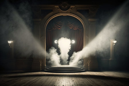 Conceptual image with smoke coming out of stage. 3D renderingの素材