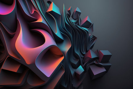 Abstract 3d rendering of wavy surface. Futuristic background with dynamic shapes.の素材