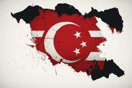 Grunge flag of Turkey. Painted on paper background.の素材