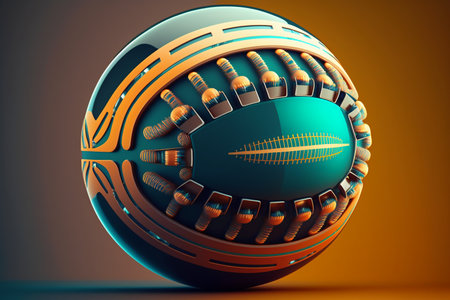 3d rendering of american football ball in orange and blue colorsの素材