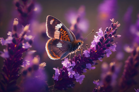 Butterfly on lavender flowers, macro photo with shallow depth of fieldの素材