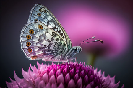 butterfly on purple flower macro close-up in the natureの素材