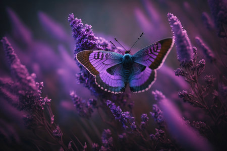 Butterfly on lavender flower in the evening. Toned.の素材