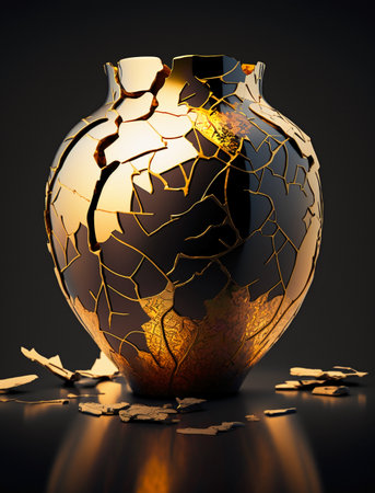 Broken vase on a dark background. 3d illustration.の素材
