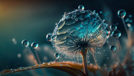 Dandelion flower with dew drops close up. 3D renderingの素材