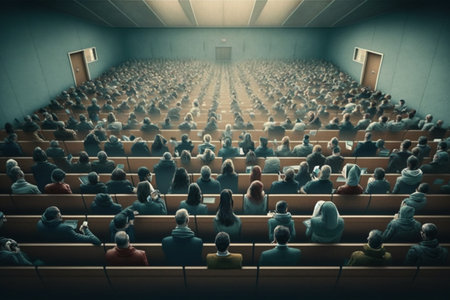 Audience listens to the lecturer in the auditorium. Toned imageの素材