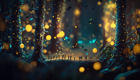 Fantasy forest at night. 3d rendering, 3d illustration.の素材